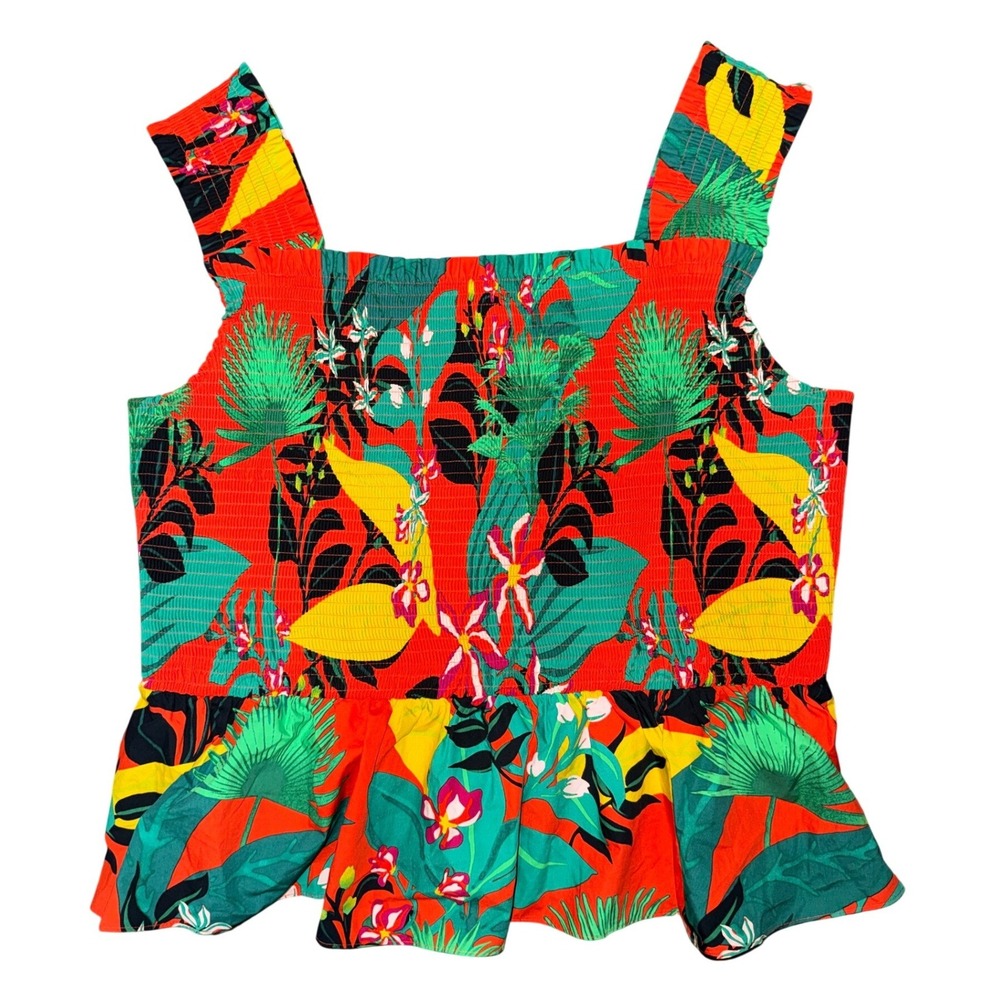 INC Tropical Floral Smocked‎ Peplum Top Resort Summer Maximalist Boho Plus Size